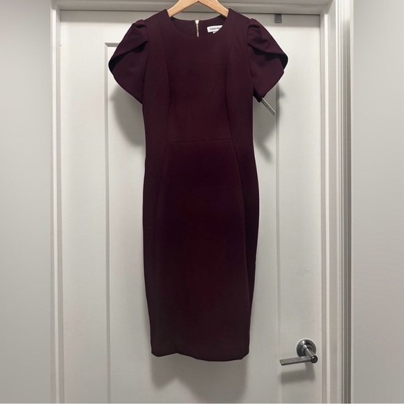 💜 NWT! Purple CALVIN KLEIN Sheath Tulip Sleeve Dress - Size 4 - Picture 3 of 12